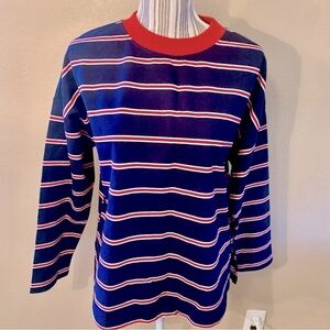 NWT Oversized Top XS Abound Navy Blue Striped Red White Ribbed Crew Neck Cotton